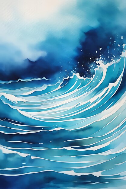 写真 泡立つ海と波の水彩画
