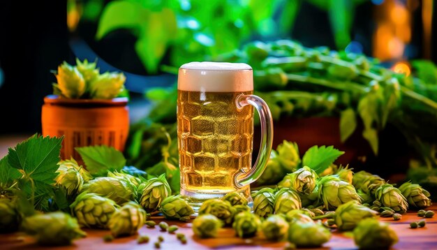 Foto bliss di birra schiumosa con accenti di luppolo ia generativa