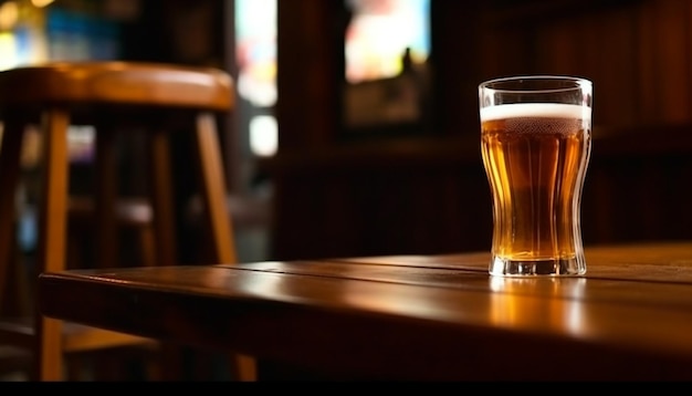 Foamy beer in rustic pub perfect for relaxation and celebration generated by AI