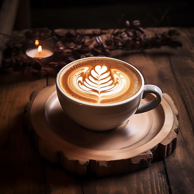 Foamy cappuccino in wood table