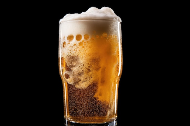 Foamy cold beer against a black backdrop