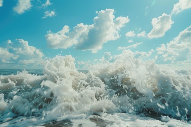 Photo foamy sea waves rolling and splashing under cloudy sky