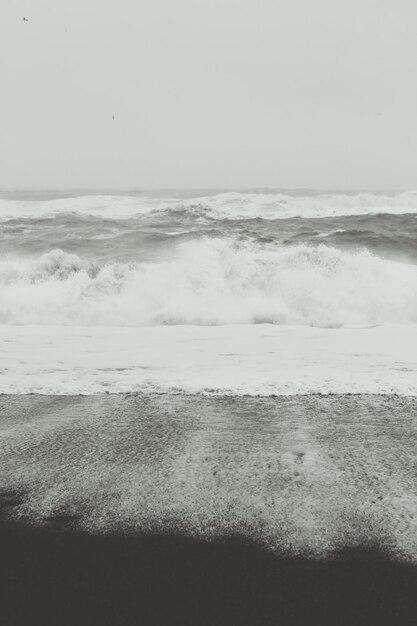 Foamy waves at seaside monochrome landscape photo