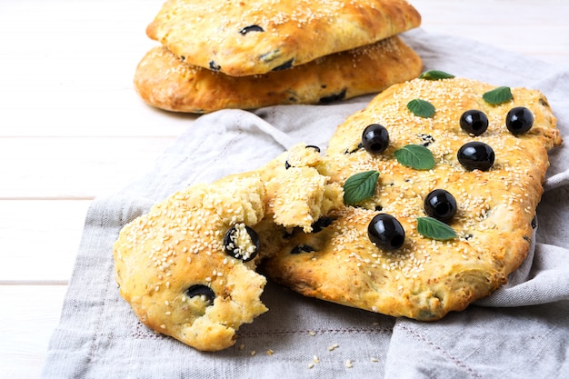 Focaccia with olive, garlic and herbs