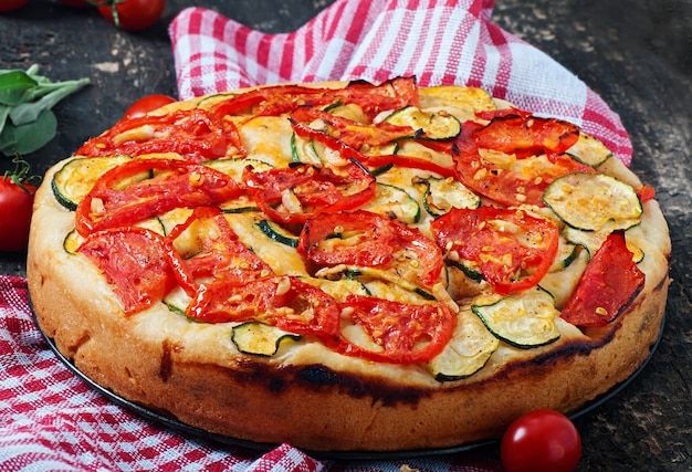 Focaccia with tomatoes and garlic