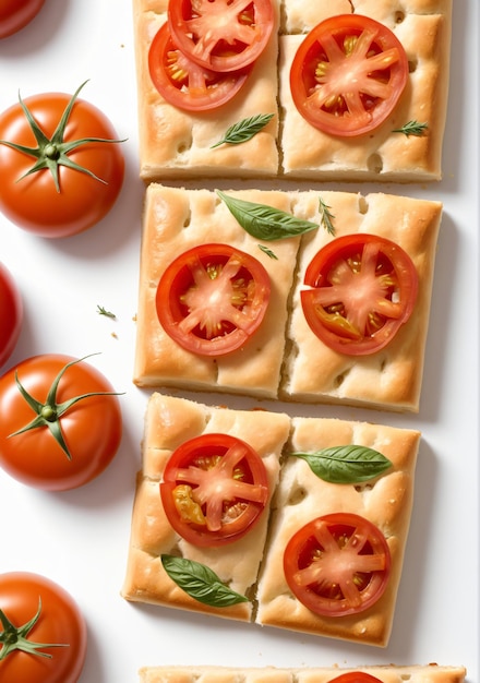 Focaccia With Tomatoes Isolated On A White Background