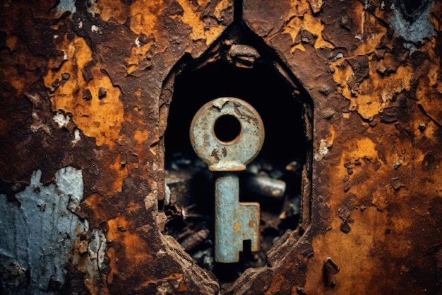 Focus on an aged keyhole