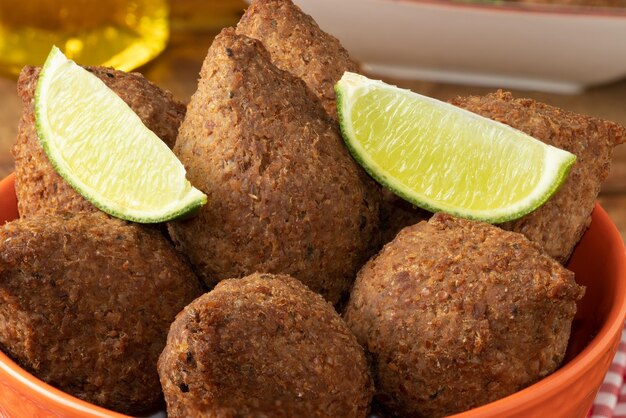 Focus on Arabian Kibbeh in a bowl