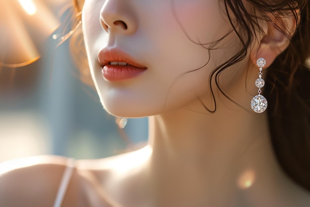 Focus on the beautiful diamond earrings