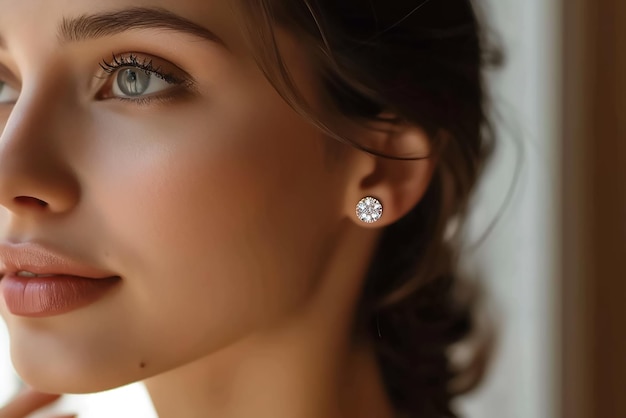 Focus on the beautiful diamond earrings