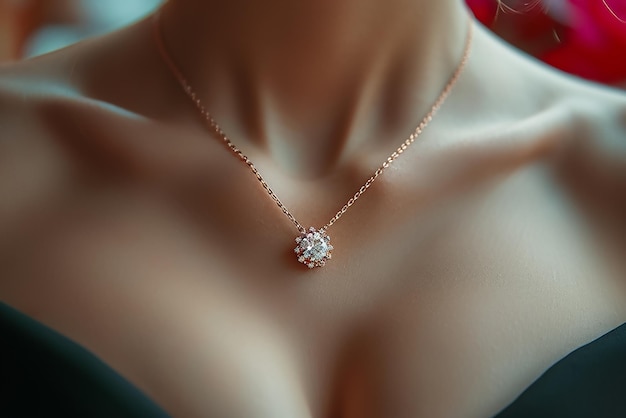 아름다운 금과 다이아몬드 목걸이에 집중하세요.