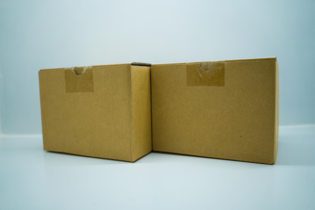 Focus cardboard box isolated on a white background Set of cardboard box mockups