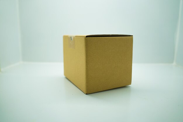 Focus cardboard box isolated on a white background Set of cardboard box mockups