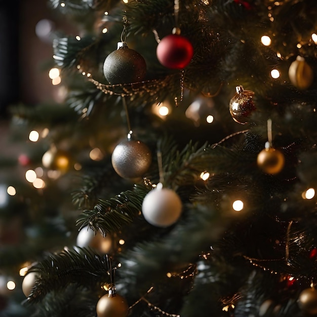 Focus on Christmas tree decorations ai generative