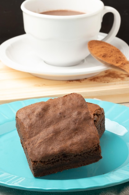 Focus on delicious brownies on plate