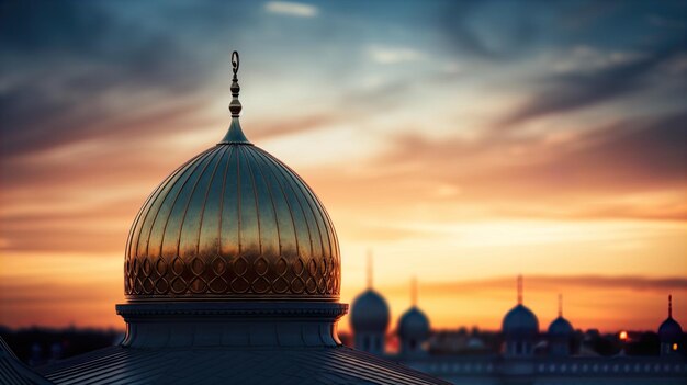 Focus detailed Dome Of The Mosque Crescent Moon Generate AI