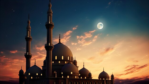 Focus detailed Dome Of The Mosque Crescent Moon Generate AI