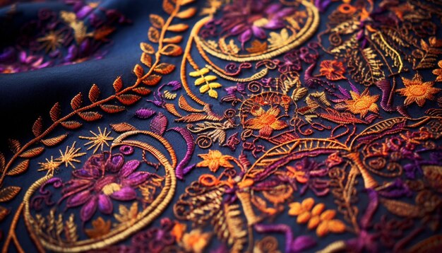 Photo focus on the detailed embroidery of a ramadanthemed cloth or garment