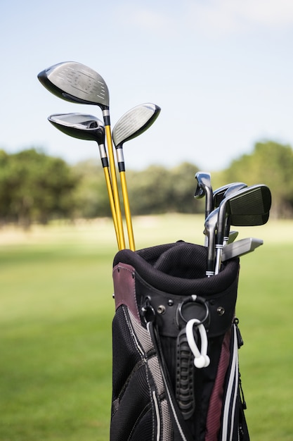 Focus on foreground of a golf bag