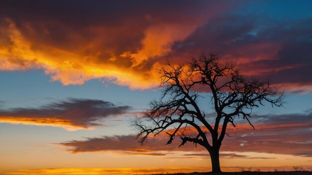 Сосредоточьтесь на величественном силуэте одинокого дерева на фоне красочного заката