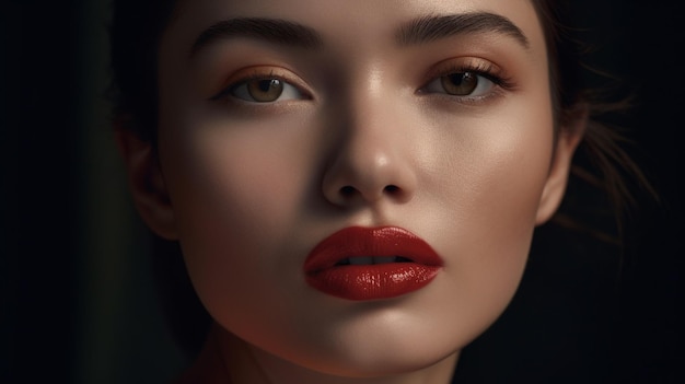 The focus of the photo is on a pair of lips coated in a glossy lipstick Generative AI image