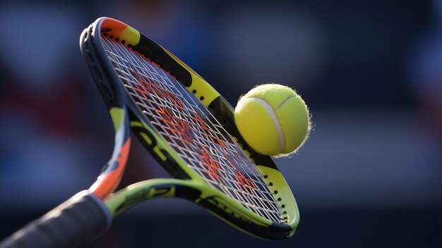 Focus on a racket with a ball