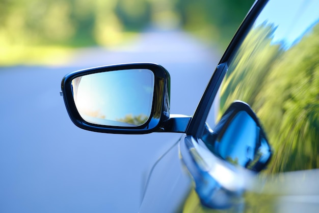 Focus on rear view mirror of a car