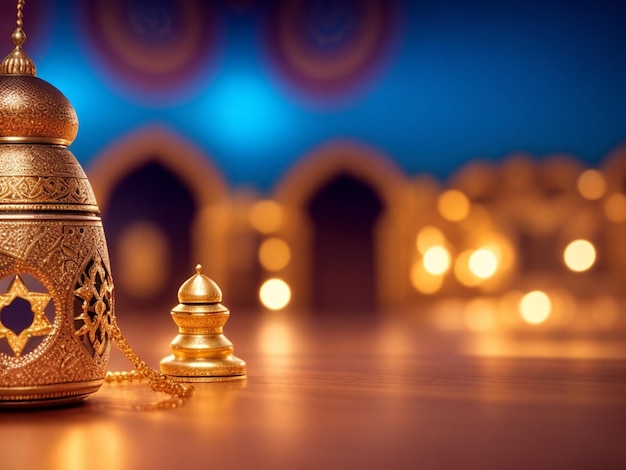 focus shot of Beautiful shining Islamic background with Islamic elements cozy blurred background