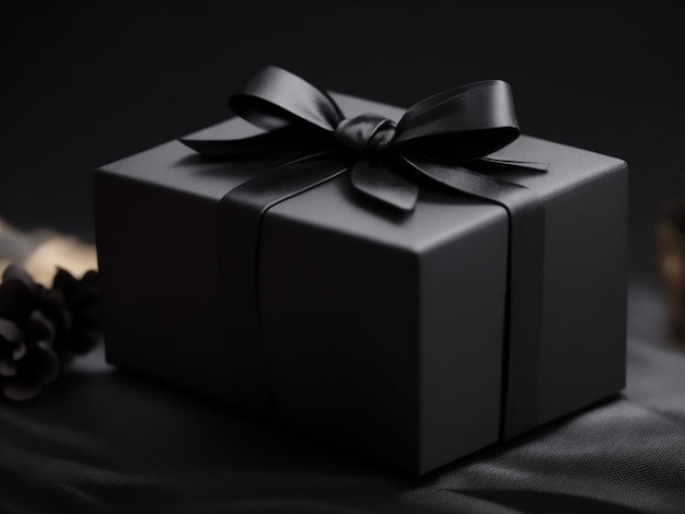 focus shot of Black giftbox on black cozy blurred background