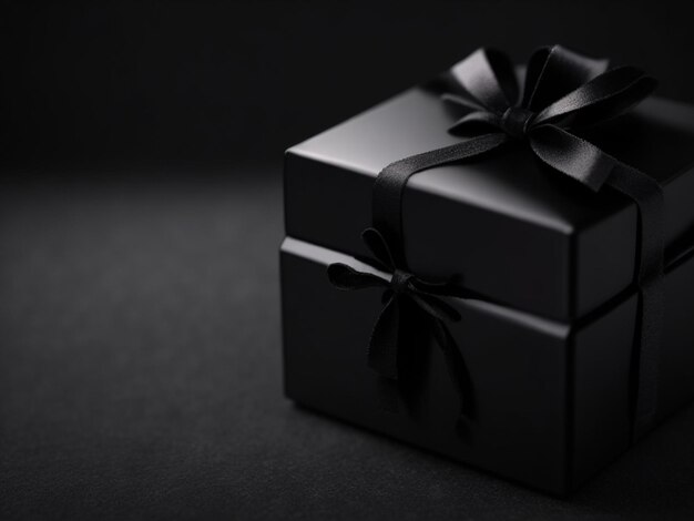 focus shot of Black giftbox on black cozy blurred background