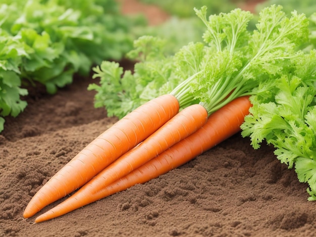 focus shot of Carrots in the vegetable garden on cozy blurred background