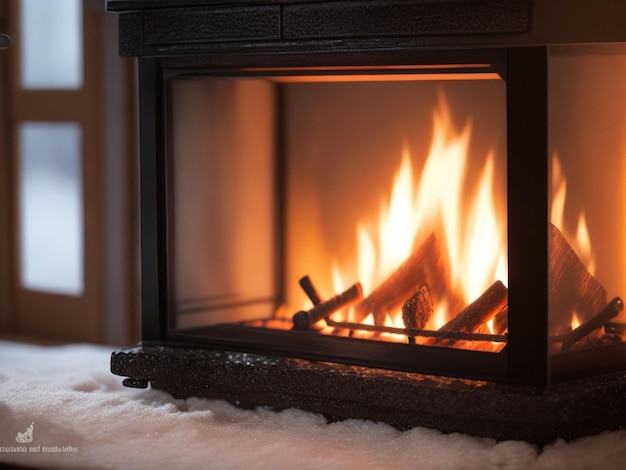 focus shot of fireplace on cozy blurred background