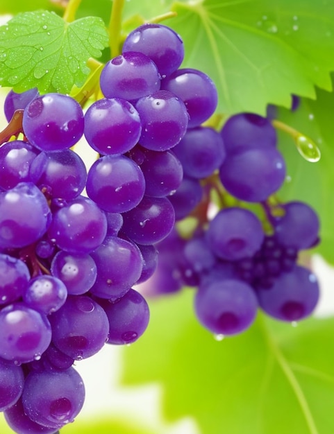 focus shot of grapes and water drop on cozy blurred background