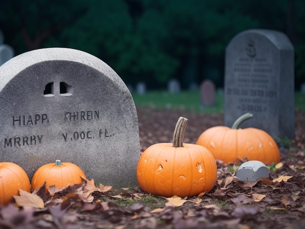 居心地の良いぼやけた背景にハロウィーンの墓のショットをフォーカスします。