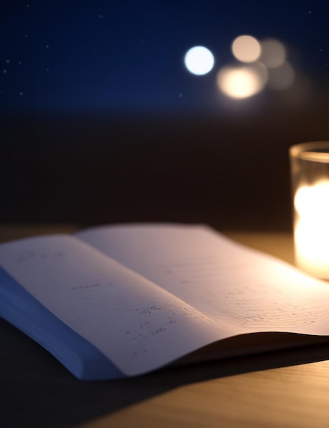 focus shot of note paper on cozy blurred background nighttime