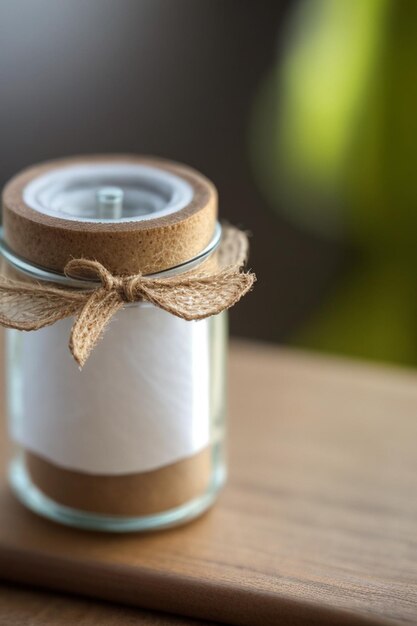 focus shot of Roll of paper in a glass jar on cozy blurred background