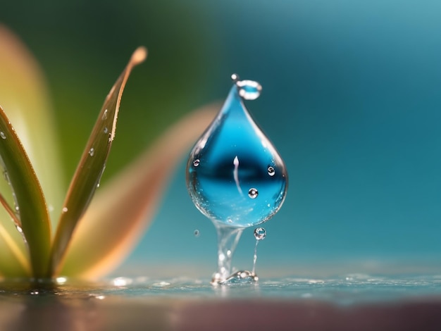 居心地の良いぼやけた背景に芽と水滴のフォーカスショット