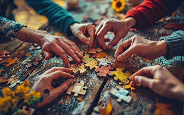 Photo focus on teamwork puzzle