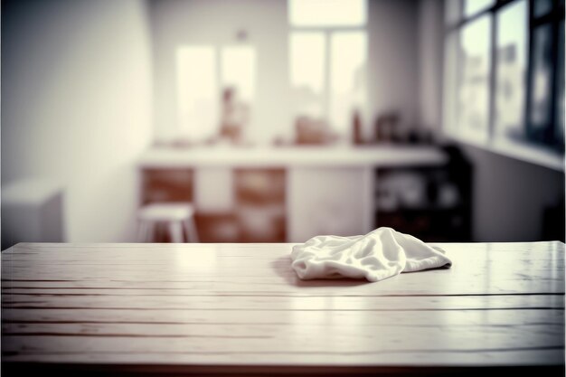 Focus white empty table with blurred laundry background