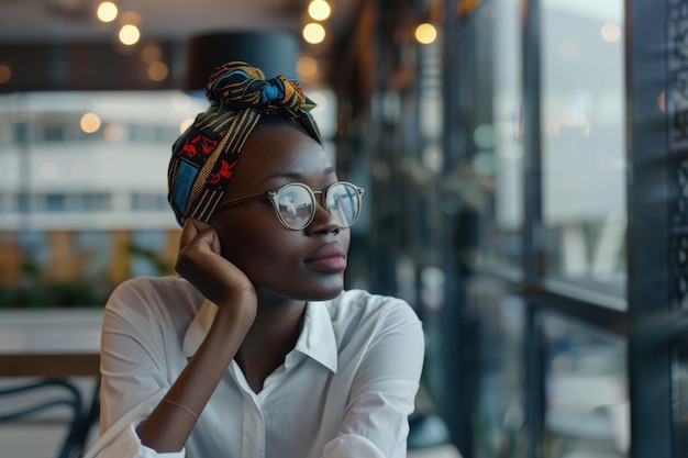 現代的なオフィスのロビーで働く 焦点を当てたアフリカの女性起業家