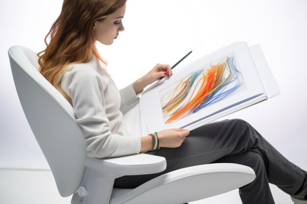 Фото Сосредоточенный художник рисует красочный абстрактный эскиз творческого процесса в действии
