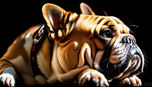 Photo focused bulldog trained dog studio portrait