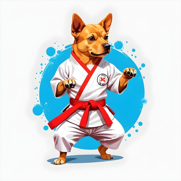 Focused Corgi in Karate Attire with Red Belt Martial Arts Expert
