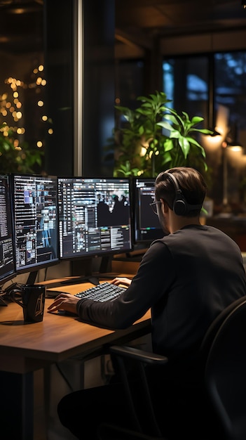 focused developer debugging code on computer in a clean tech office with programming ide visible