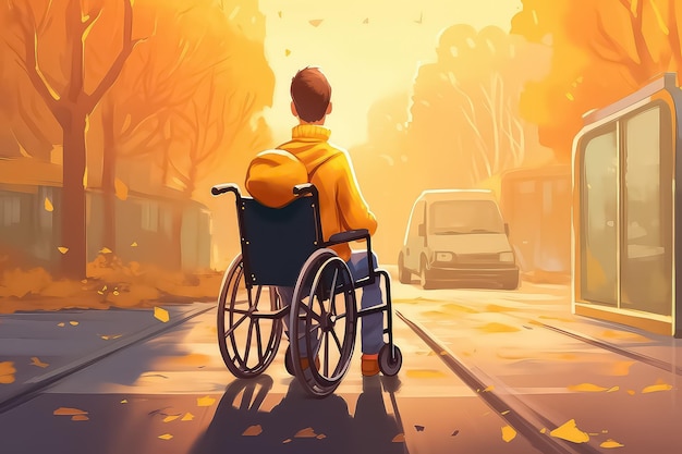 車椅子に乗った障害のあるティーンエイジャーに焦点を当てる