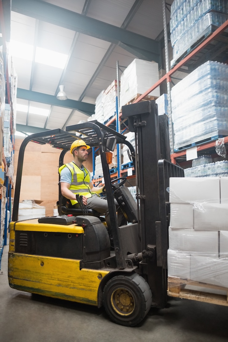 Photo focused driver operating forklift machine