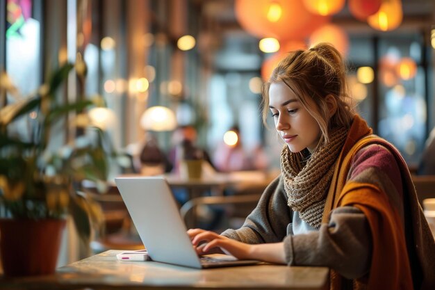 Сосредоточенный сотрудник, работающий на ноутбуке в кафе