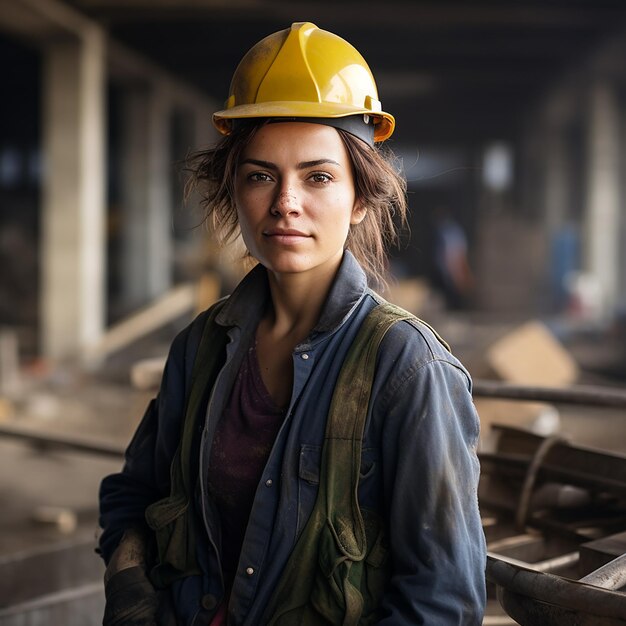 Focused Female Worker in Industrial Background