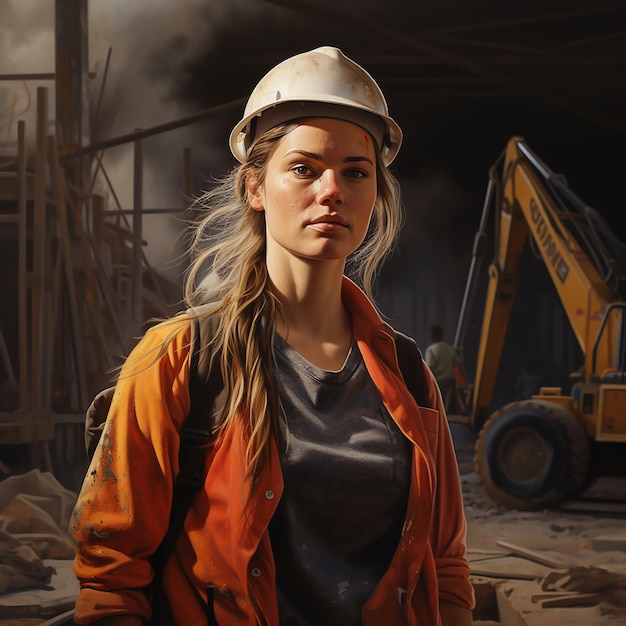 Photo focused female worker in industrial setting