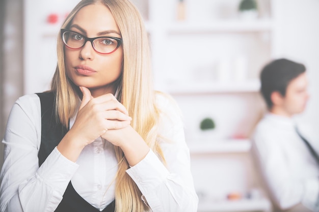 Focused girl in glasses